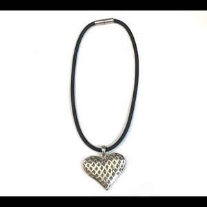 Silver Heart with Black Cord Necklace / Womens Jewelry